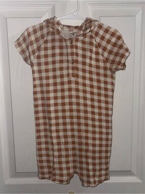 EUC Kate Quinn Viscose Bamboo 2T Gingham Bunny Ear Hooded Shortie Romper